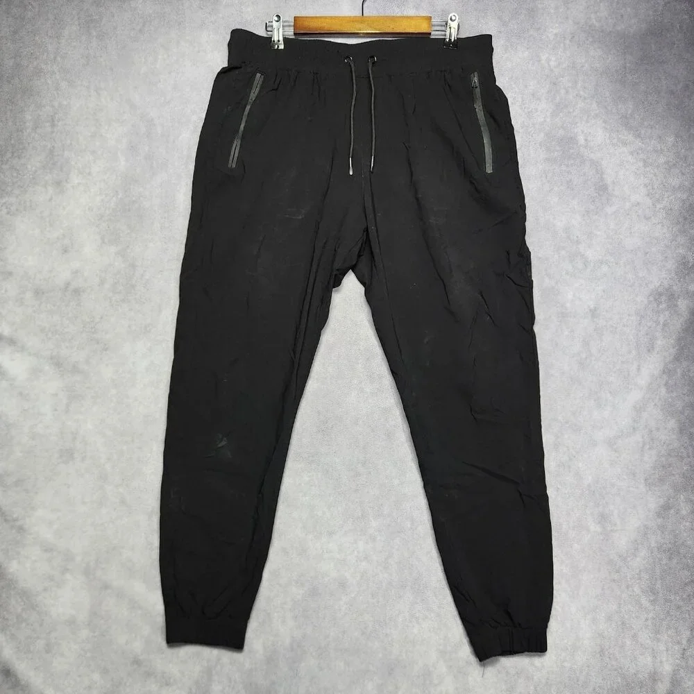 Athletex Jogger Pants Mens Large‎ Black Tapered Drawstring Water Resistant Nylon